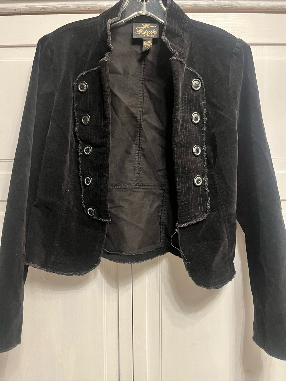 Gadzooks Vintage Black Velvet Military-Style Jacket, women's large